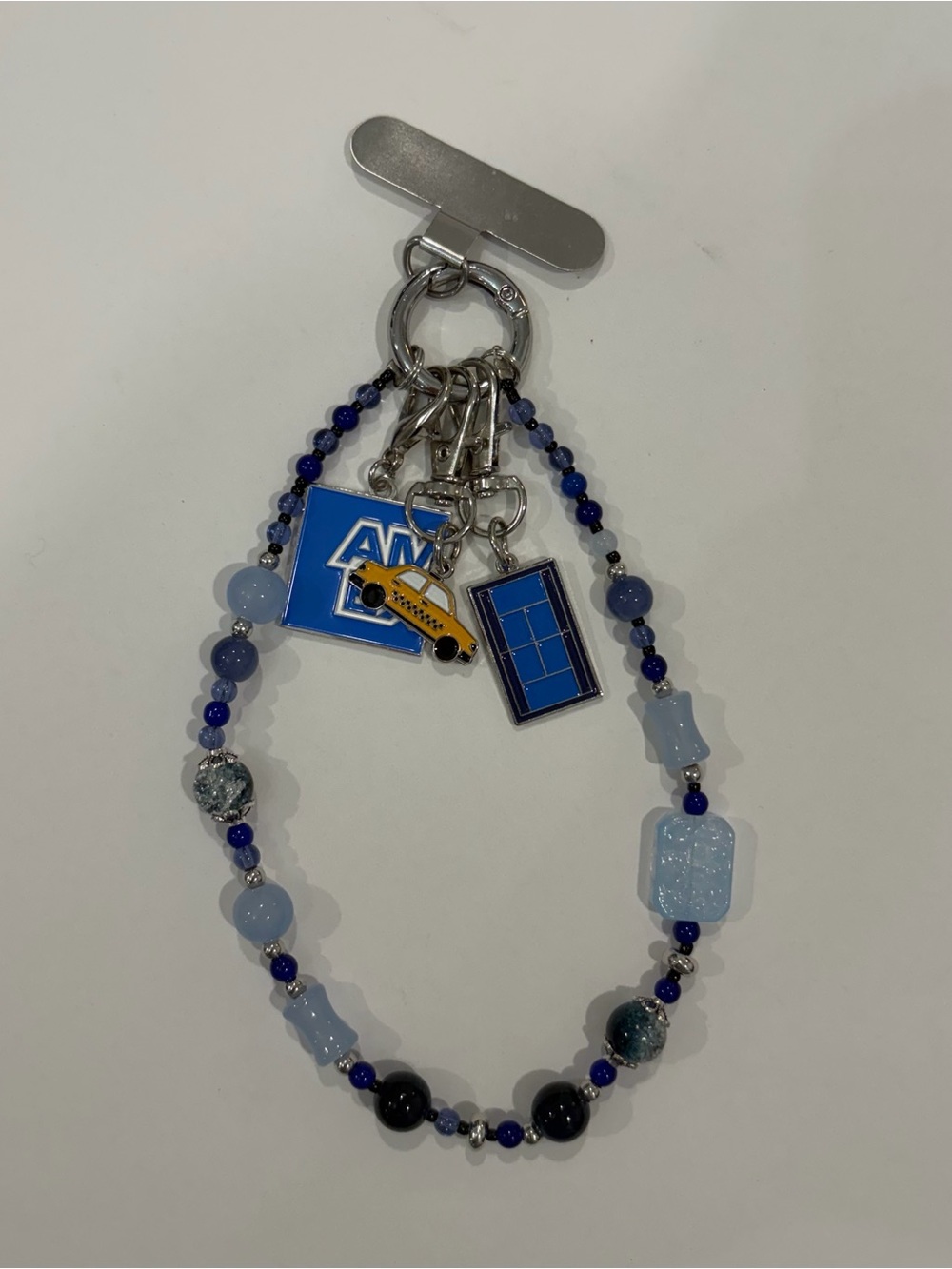 Beaded Blue Charm Phone Chain Bracelet with Charms